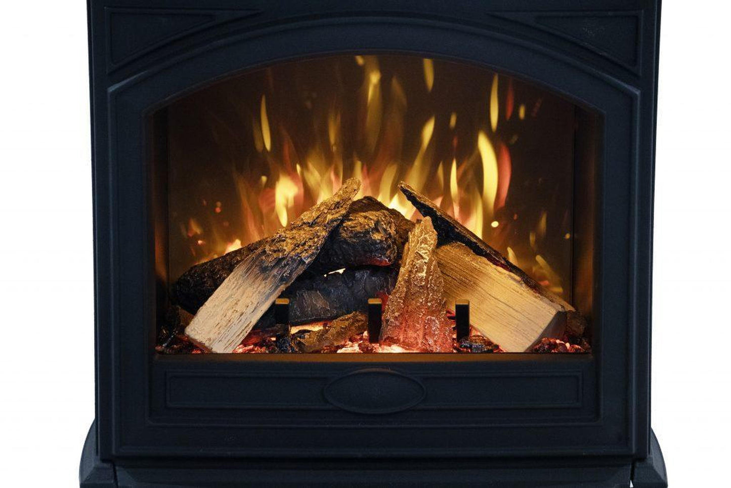Amantii Lynwood Cast Iron E50-HO Freestanding High Power Electric Fireplace With Lit Logs & Split Logs