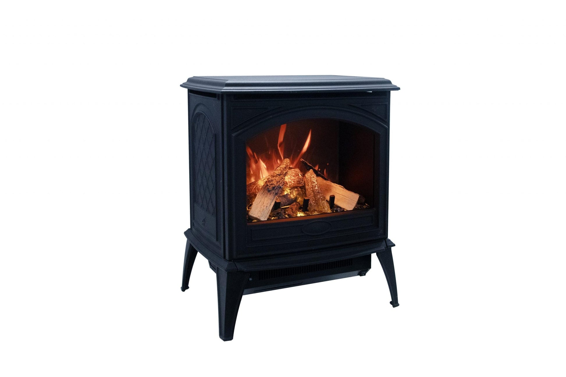 Amantii Lynwood Cast Iron E50-HO Freestanding High Power Electric Fireplace With Lit Logs & Split Logs