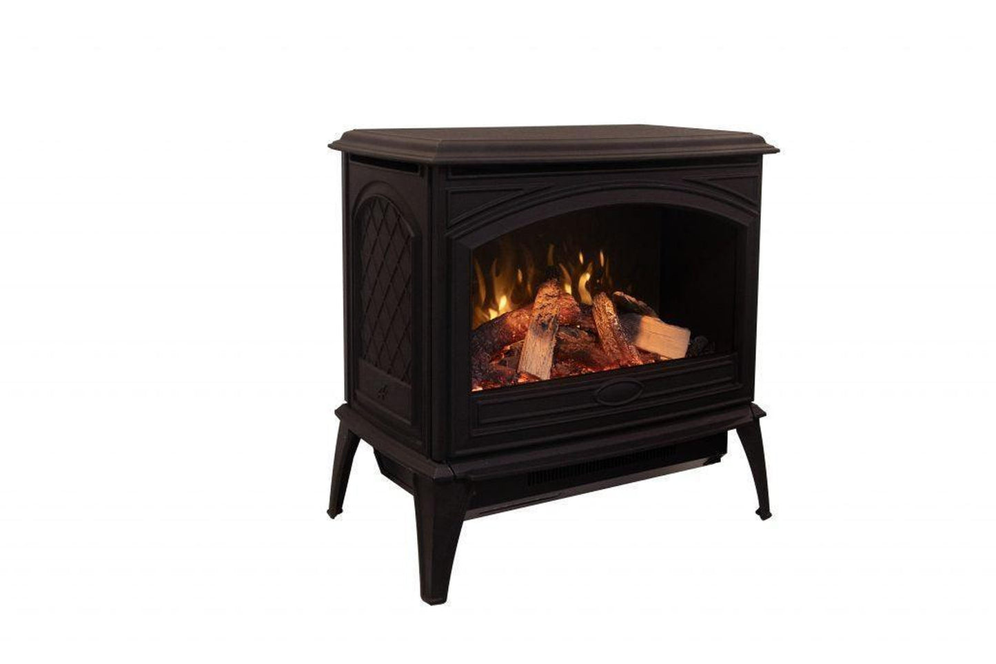 Amantii Lynwood Cast Iron E50-HO Freestanding High Power Electric Fireplace With Lit Logs & Split Logs