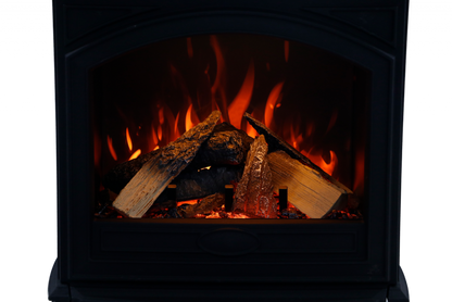 Amantii Lynwood Cast Iron E50-HO Freestanding High Power Electric Fireplace With Lit Logs & Split Logs