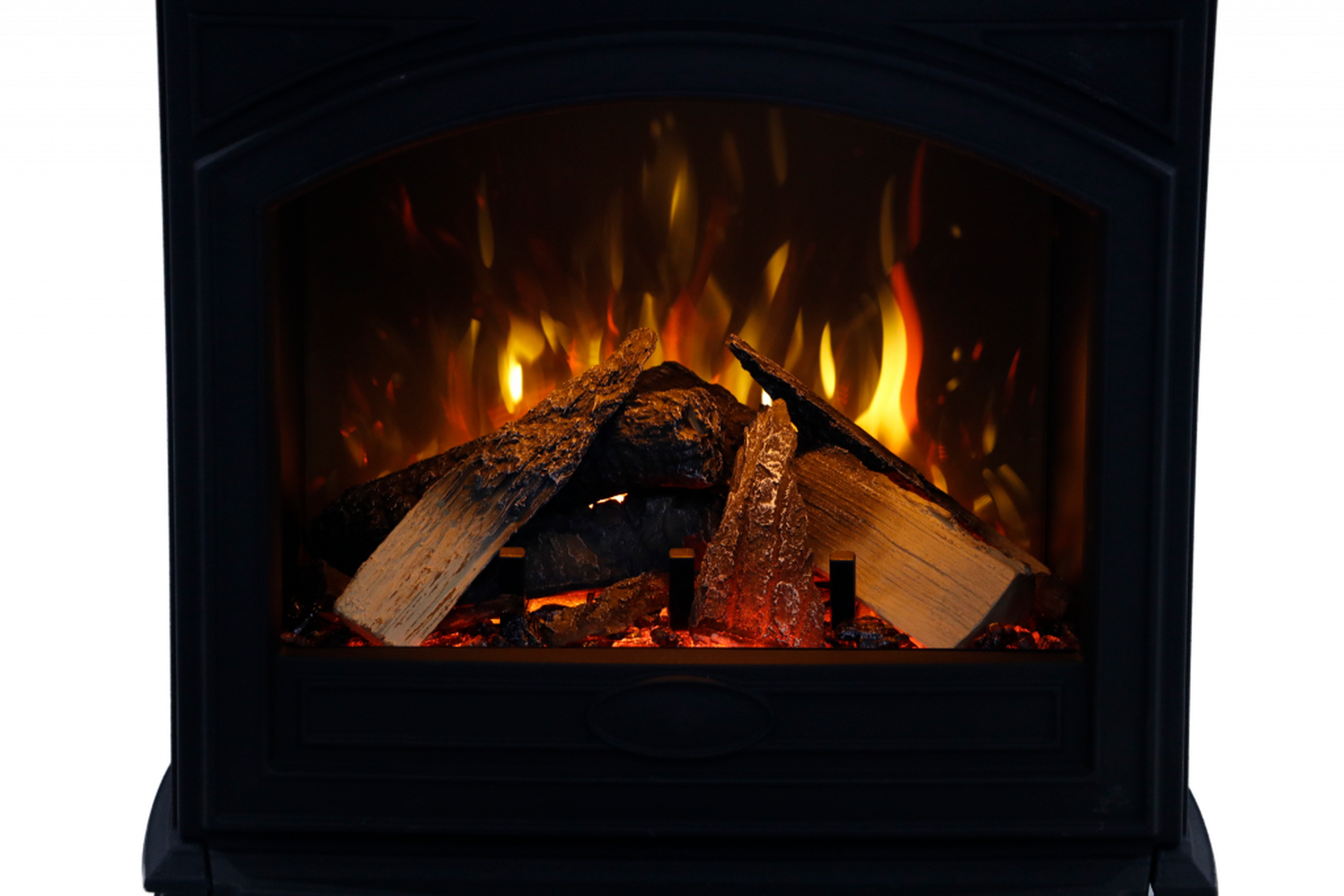 Amantii Lynwood Cast Iron E50-HO Freestanding High Power Electric Fireplace With Lit Logs & Split Logs