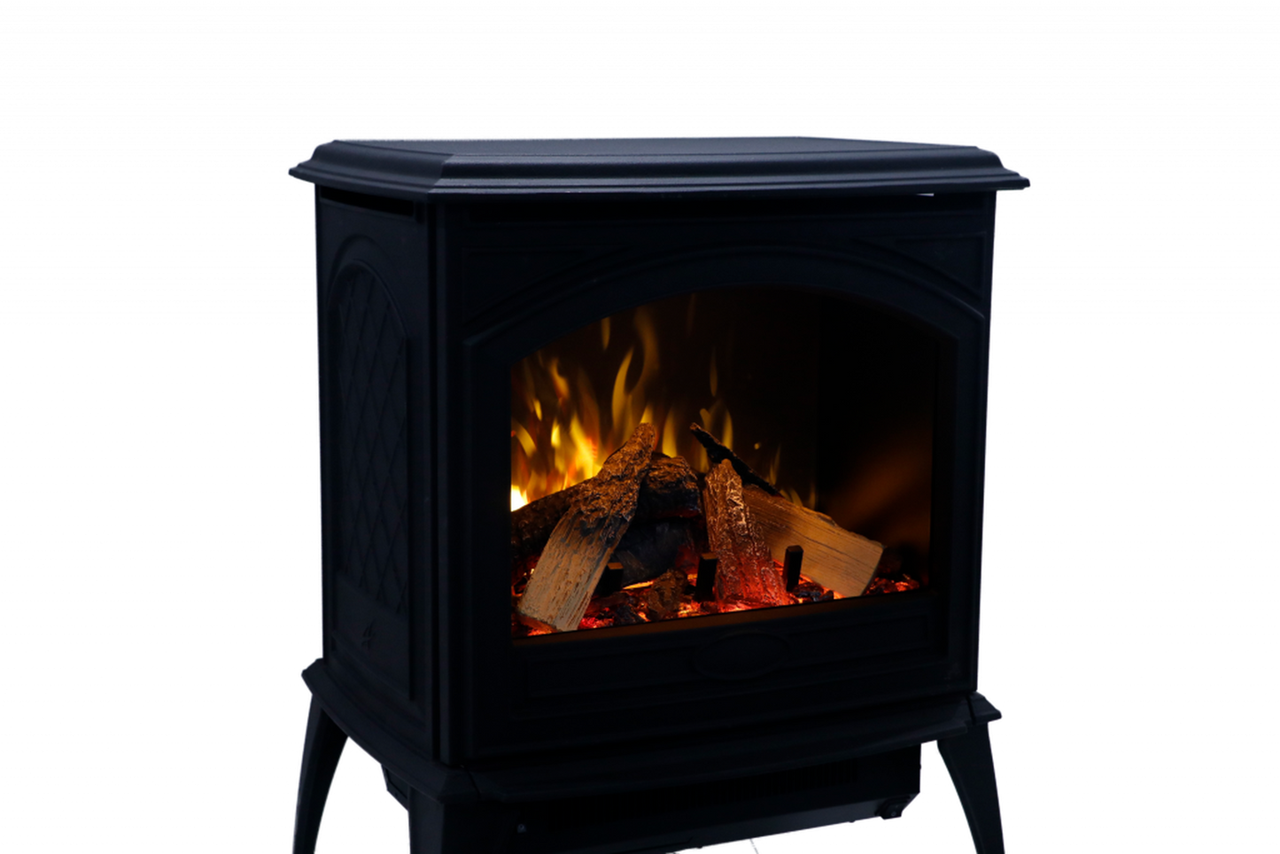Amantii Lynwood Cast Iron E50-HO Freestanding High Power Electric Fireplace With Lit Logs & Split Logs