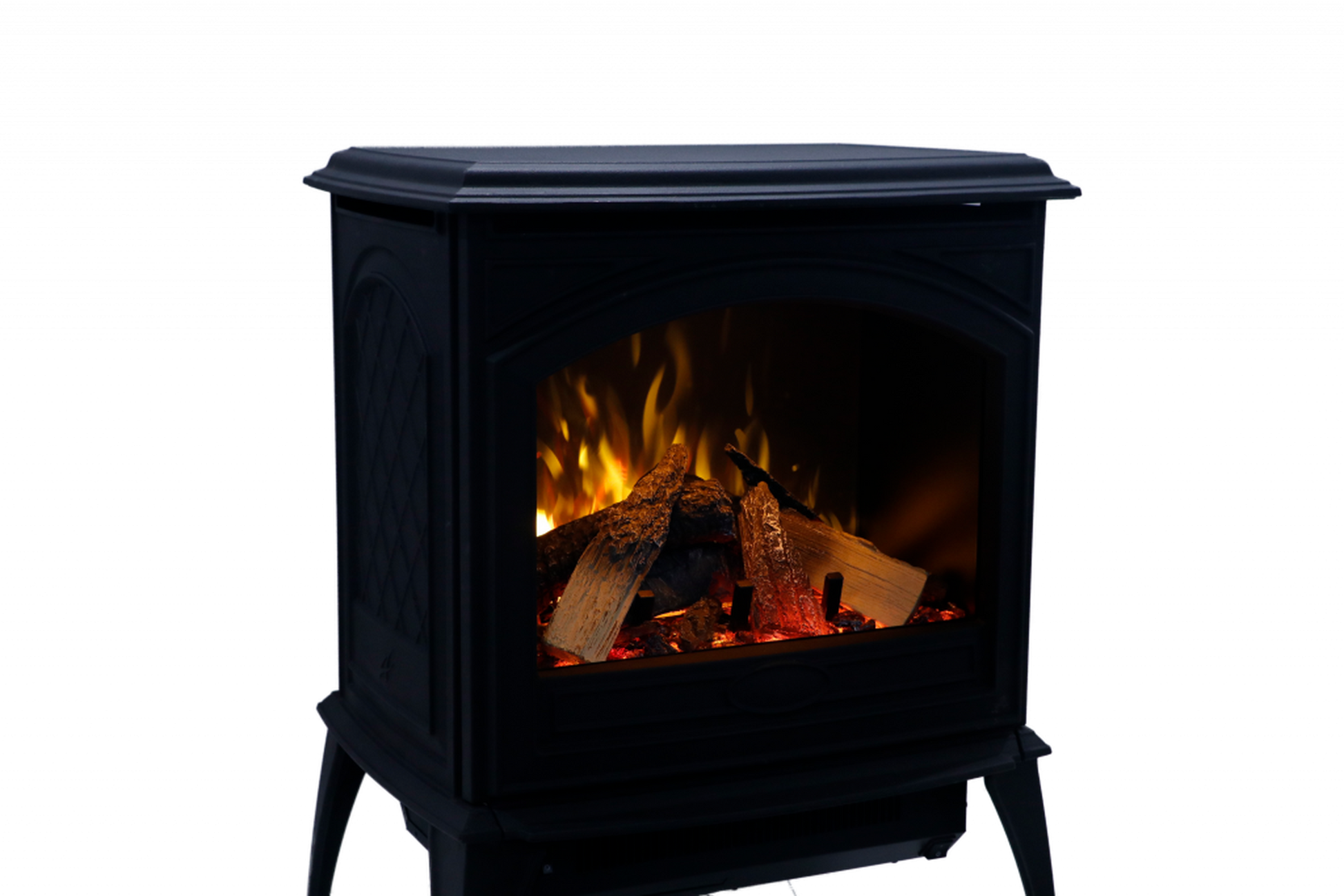 Amantii Lynwood Cast Iron E50-HO Freestanding High Power Electric Fireplace With Lit Logs & Split Logs