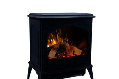 Amantii Lynwood Cast Iron E50-HO Freestanding High Power Electric Fireplace With Lit Logs & Split Logs