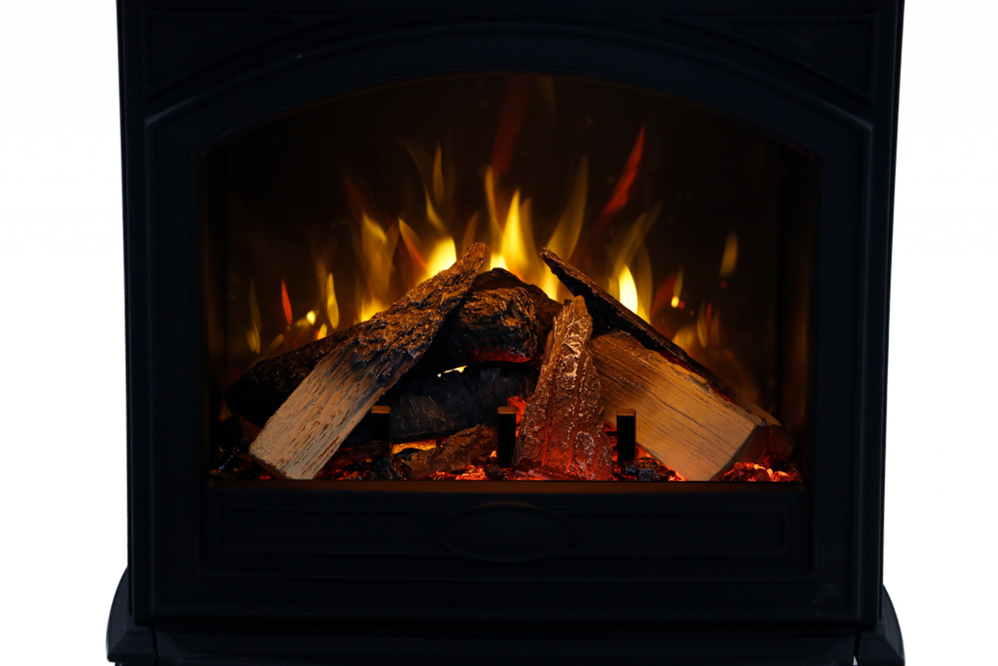 Amantii Lynwood Cast Iron E50-HO Freestanding High Power Electric Fireplace With Lit Logs & Split Logs
