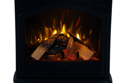 Amantii Lynwood Cast Iron E50-HO Freestanding High Power Electric Fireplace With Lit Logs & Split Logs