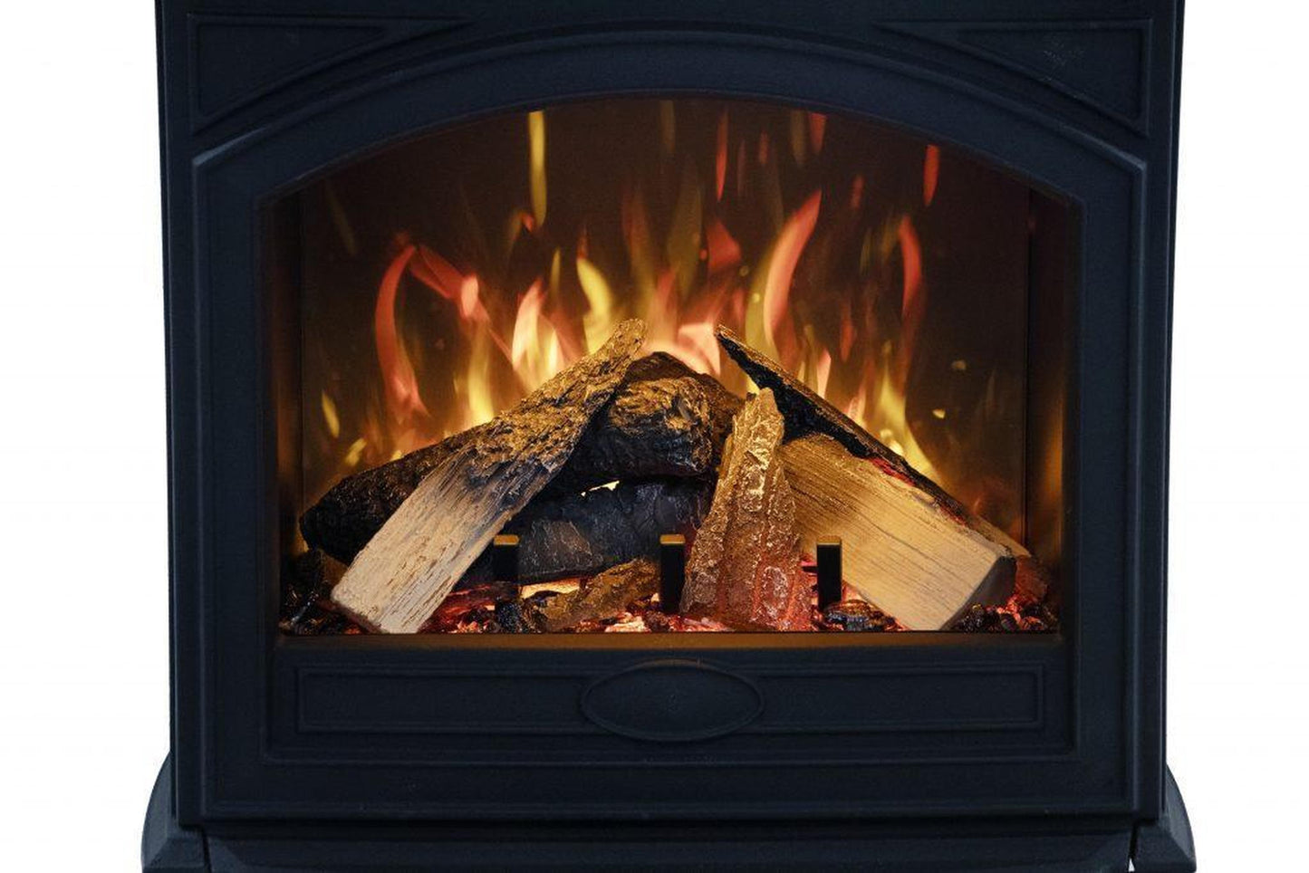 Amantii Lynwood Cast Iron E50-HO Freestanding High Power Electric Fireplace With Lit Logs & Split Logs