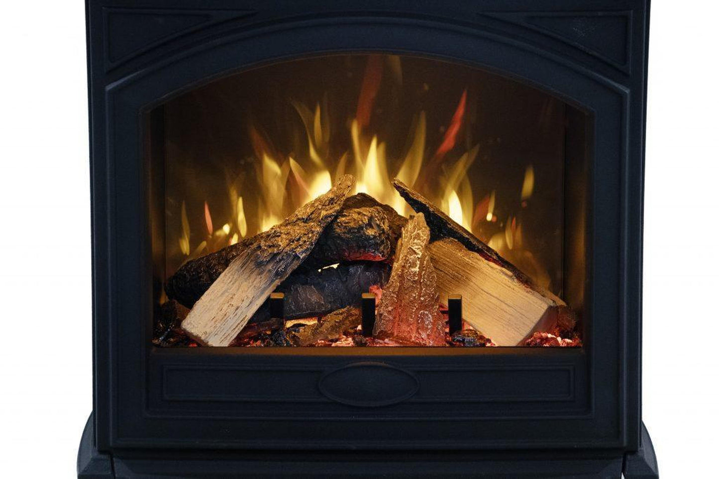 Amantii Lynwood Cast Iron E50-HO Freestanding High Power Electric Fireplace With Lit Logs & Split Logs