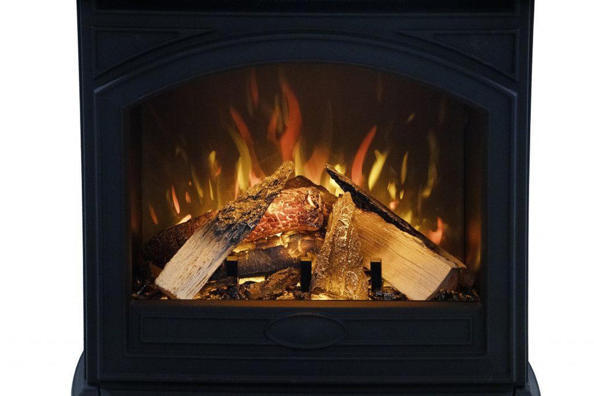 Amantii Lynwood Cast Iron E50-HO Freestanding High Power Electric Fireplace With Lit Logs & Split Logs