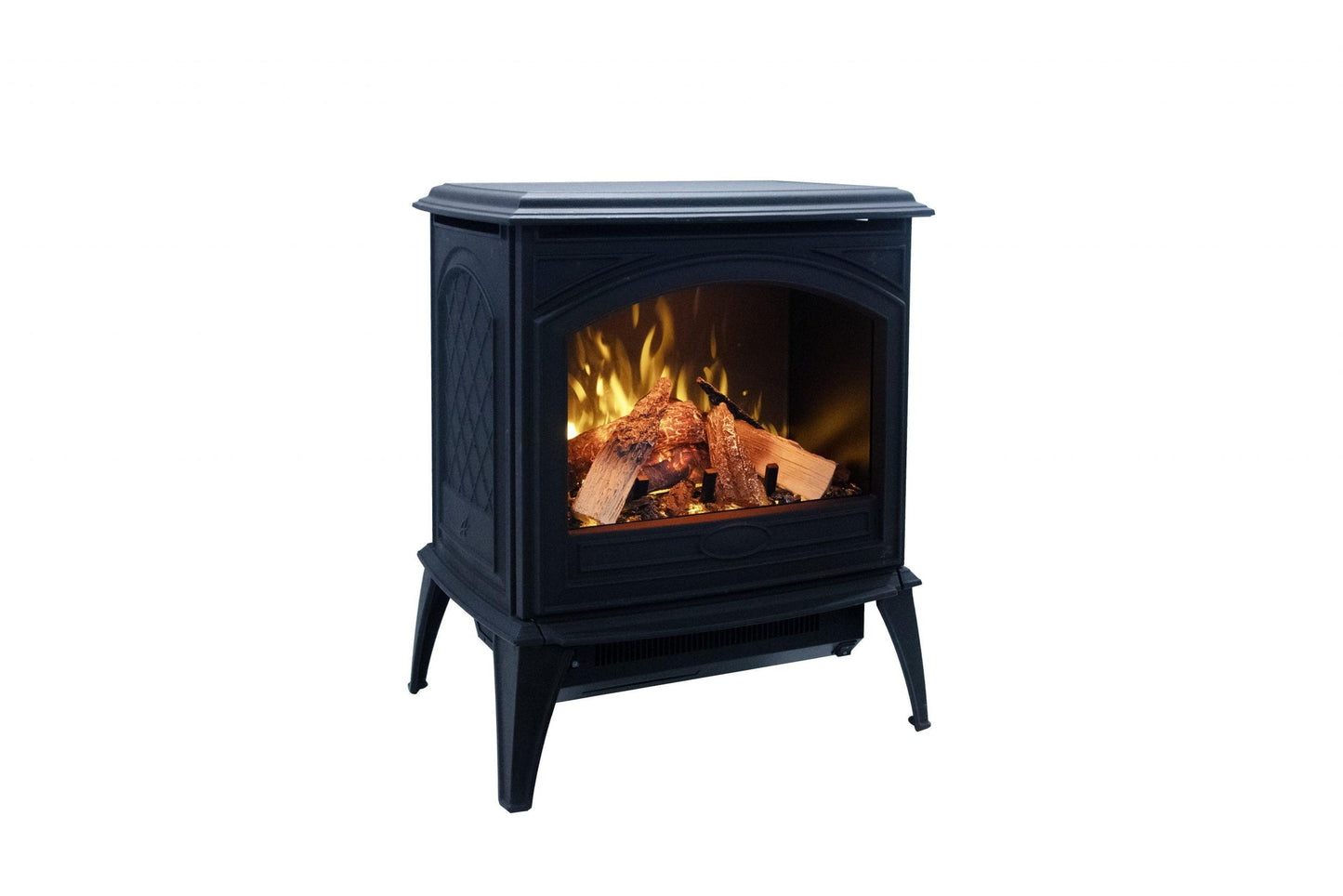 Amantii Lynwood Cast Iron E50-HO Freestanding High Power Electric Fireplace With Lit Logs & Split Logs