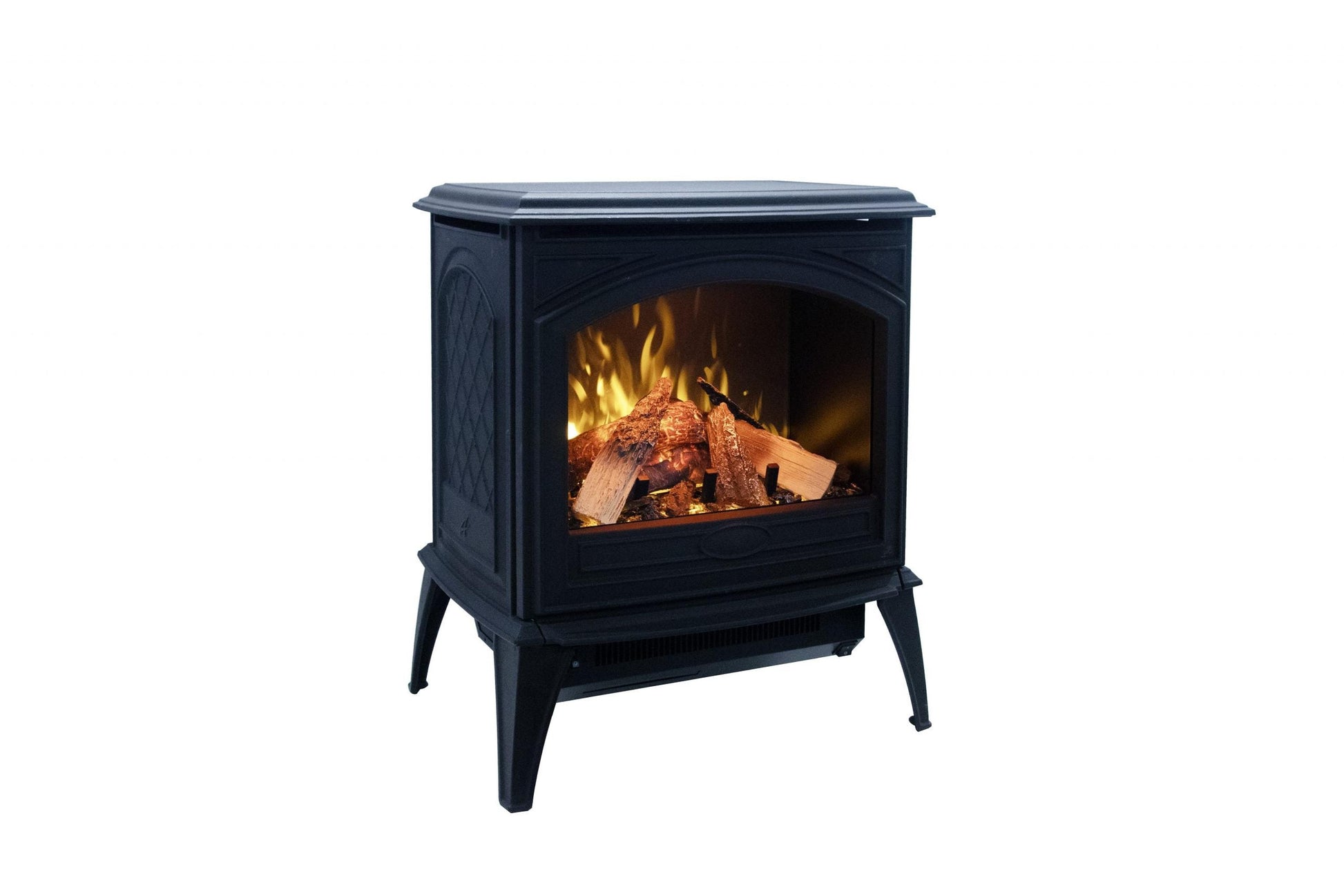 Amantii Lynwood Cast Iron E50-HO Freestanding High Power Electric Fireplace With Lit Logs & Split Logs