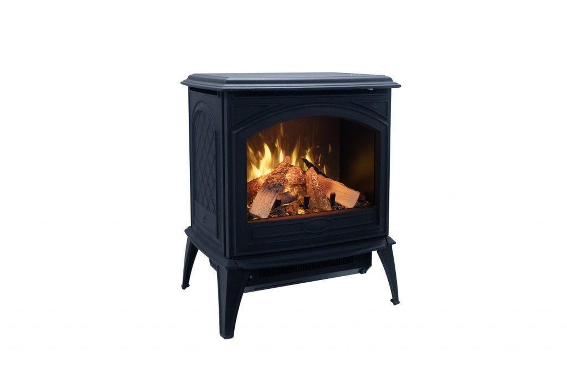 Amantii Lynwood Cast Iron E50-HO Freestanding High Power Electric Fireplace With Lit Logs & Split Logs