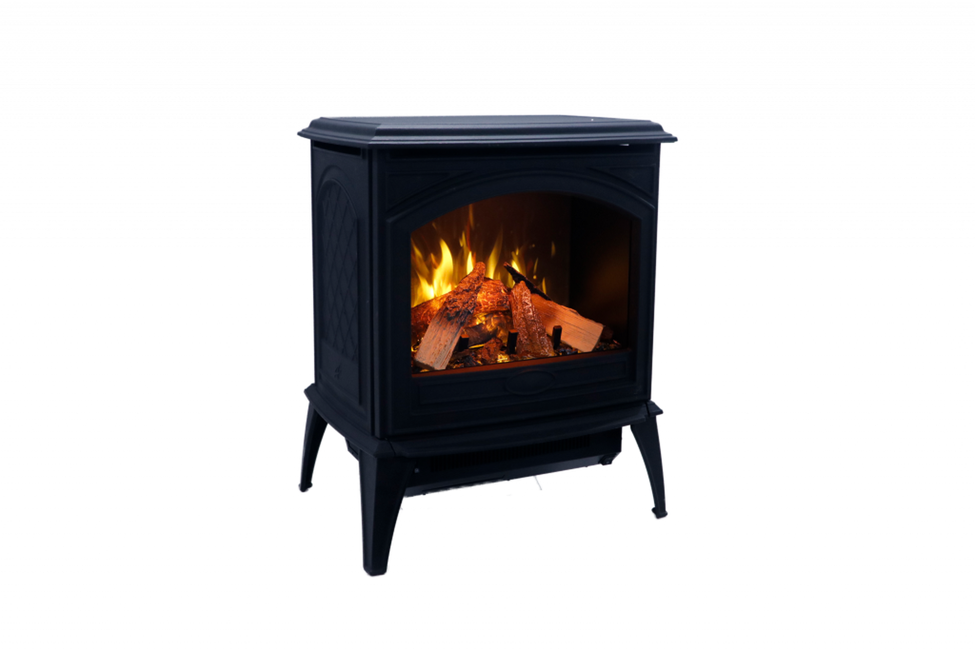 Amantii Lynwood Cast Iron E50-HO Freestanding High Power Electric Fireplace With Lit Logs & Split Logs