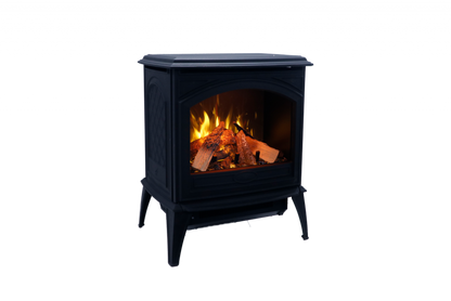 Amantii Lynwood Cast Iron E50-HO Freestanding High Power Electric Fireplace With Lit Logs & Split Logs