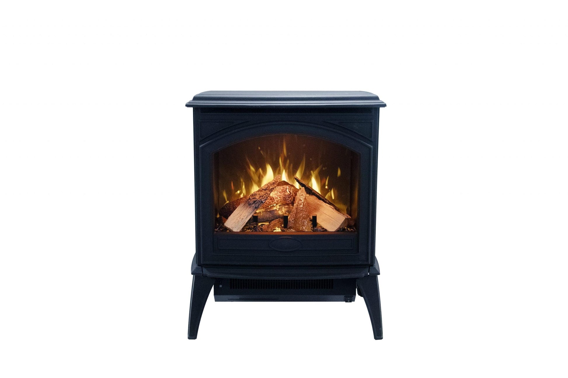 Amantii Lynwood Cast Iron E50-HO Freestanding High Power Electric Fireplace With Lit Logs & Split Logs