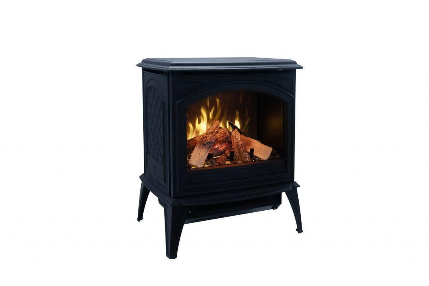 Amantii Lynwood Cast Iron E70-HO Freestanding High Power Electric Fireplace With Lit Logs & Split Logs