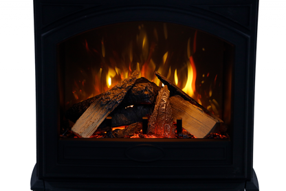 Amantii Lynwood Cast Iron E70-HO Freestanding High Power Electric Fireplace With Lit Logs & Split Logs