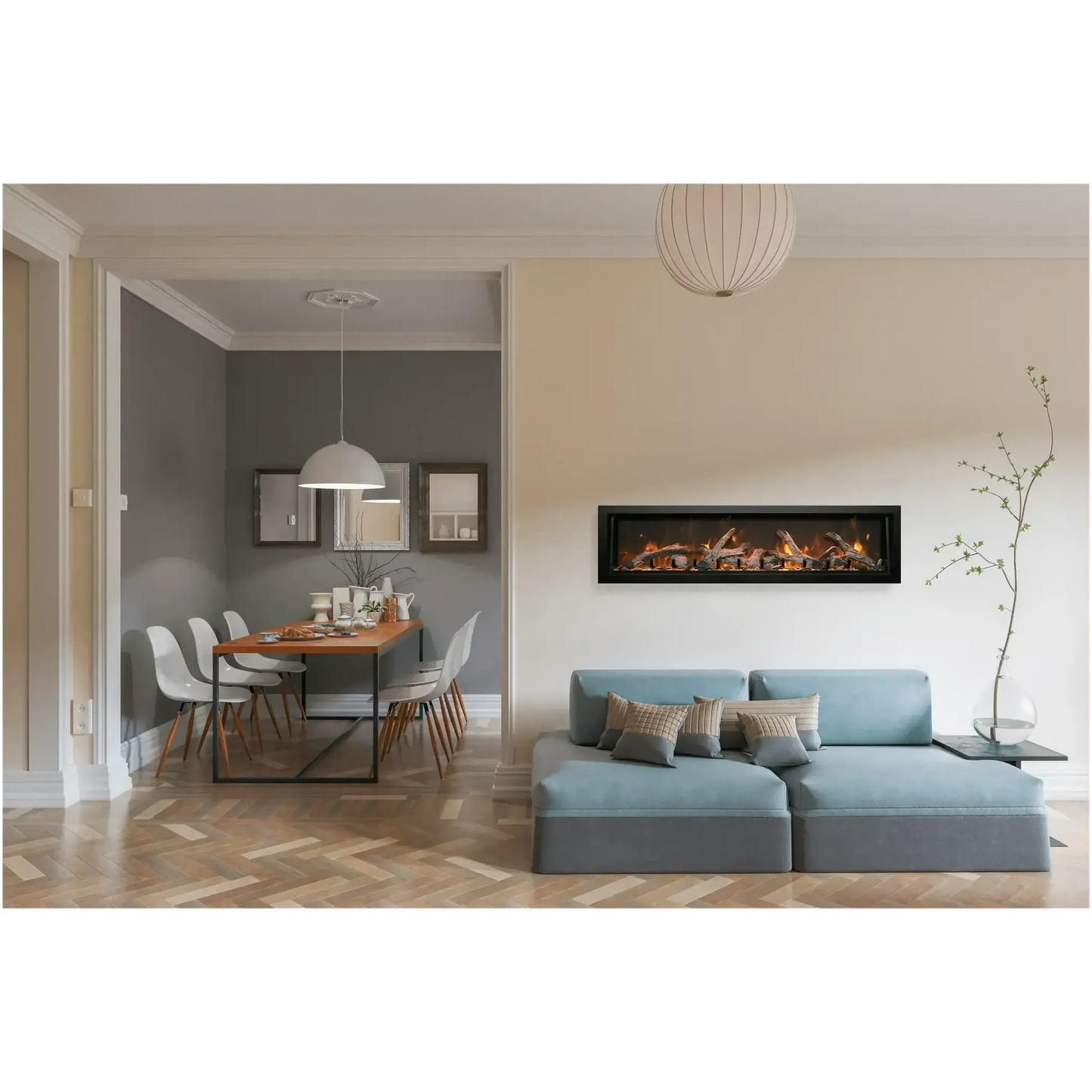 Amantii Panorama BI Deep 40" Indoor / Outdoor Full View Smart Built-in Electric Fireplace With Black Steel Surround