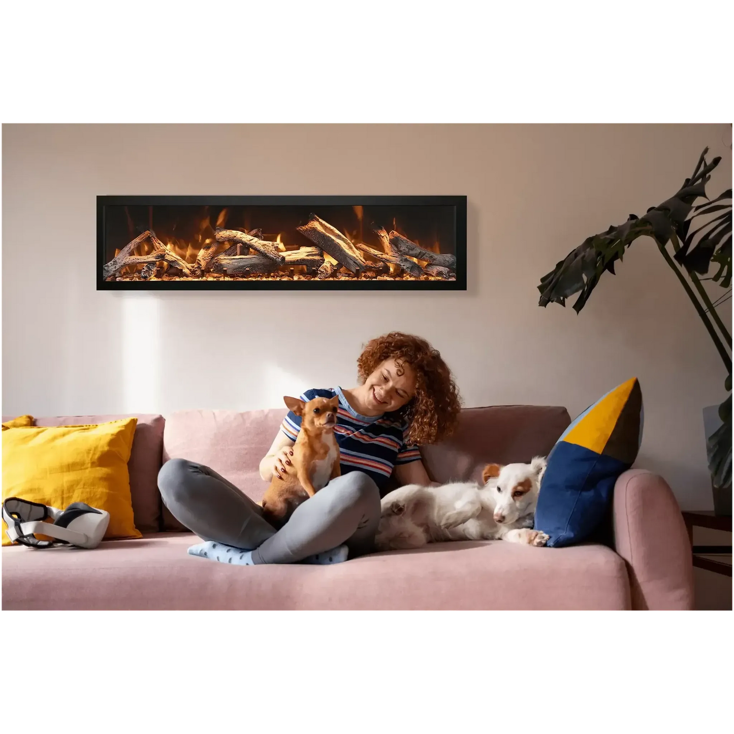 Amantii Panorama BI Deep 40" Indoor / Outdoor Full View Smart Built-in Electric Fireplace With Black Steel Surround