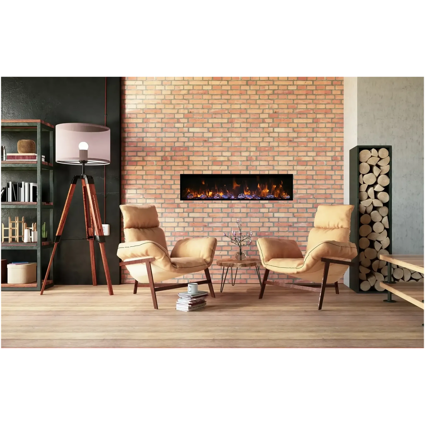 Amantii Panorama BI Deep 40" Indoor / Outdoor Full View Smart Built-in Electric Fireplace With Black Steel Surround