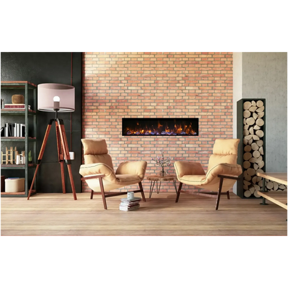Amantii Panorama BI Deep 40" Indoor / Outdoor Full View Smart Built-in Electric Fireplace With Black Steel Surround