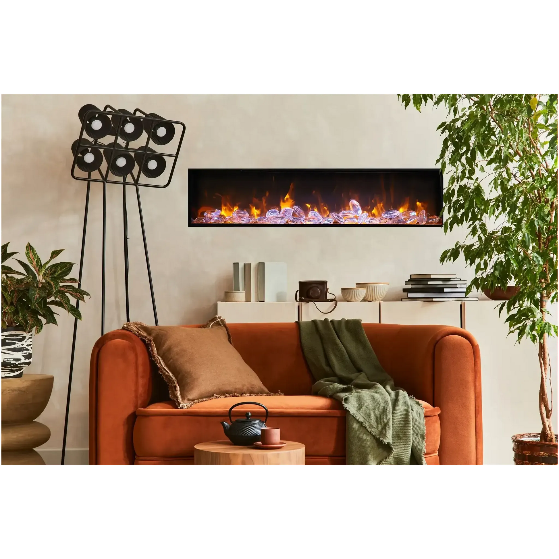 Amantii Panorama BI Deep 40" Indoor / Outdoor Full View Smart Built-in Electric Fireplace With Black Steel Surround