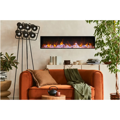 Amantii Panorama BI Deep 40" Indoor / Outdoor Full View Smart Built-in Electric Fireplace With Black Steel Surround