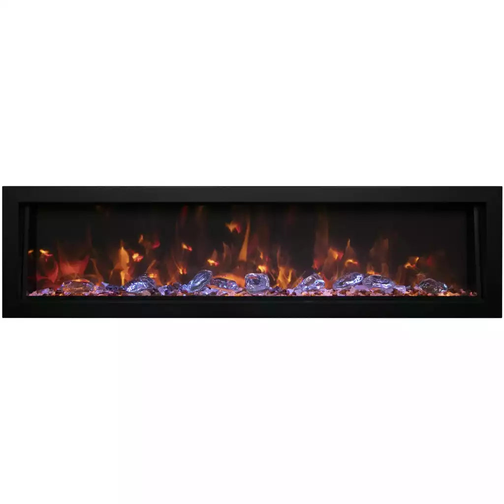 Amantii Panorama BI Deep 88" Indoor / Outdoor Full View Smart Built-in Electric Fireplace With Black Steel Surround