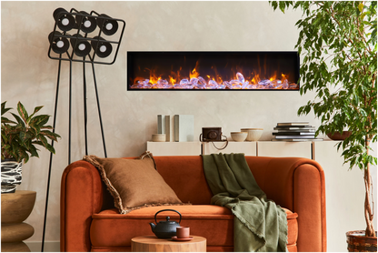 Amantii Panorama BI Deep 88" Indoor / Outdoor Full View Smart Built-in Electric Fireplace With Black Steel Surround