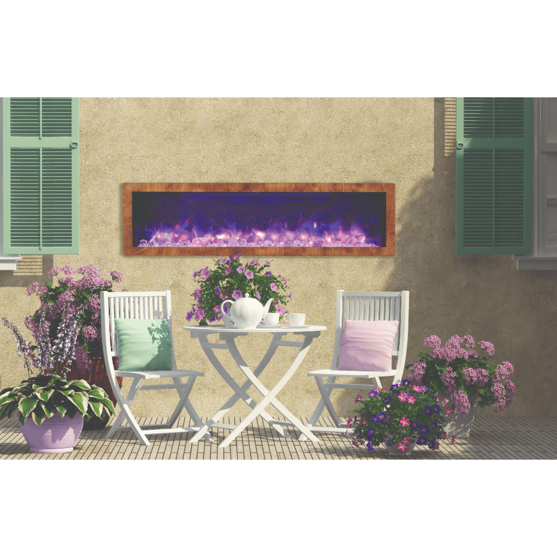 Amantii Panorama BI Deep 88" Indoor / Outdoor Full View Smart Built-in Electric Fireplace With Black Steel Surround