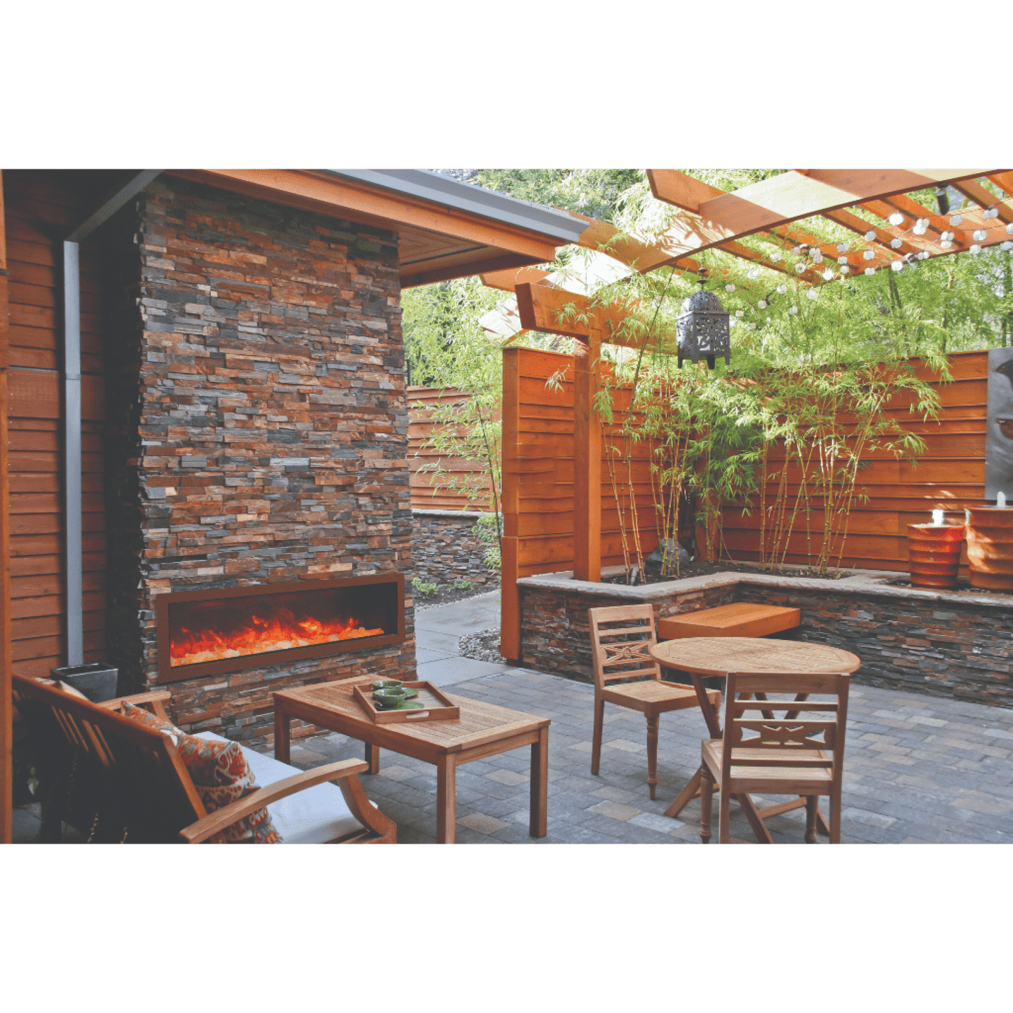 Amantii Panorama BI Deep 88" Indoor / Outdoor Full View Smart Built-in Electric Fireplace With Black Steel Surround