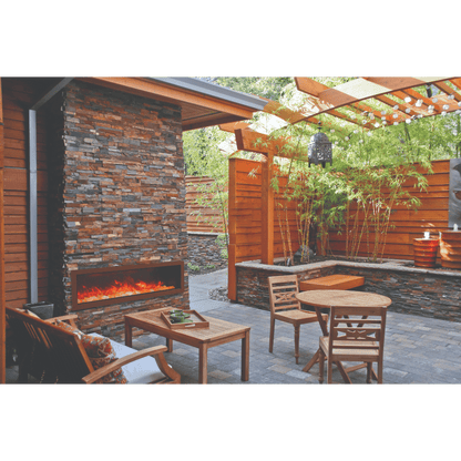 Amantii Panorama BI Deep 88" Indoor / Outdoor Full View Smart Built-in Electric Fireplace With Black Steel Surround