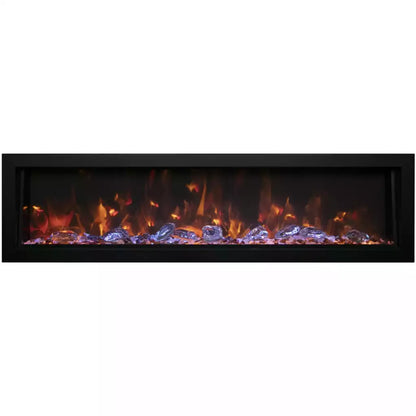 Amantii Panorama BI Deep 50" Indoor / Outdoor Full View Smart Built-in Electric Fireplace With Black Steel Surround