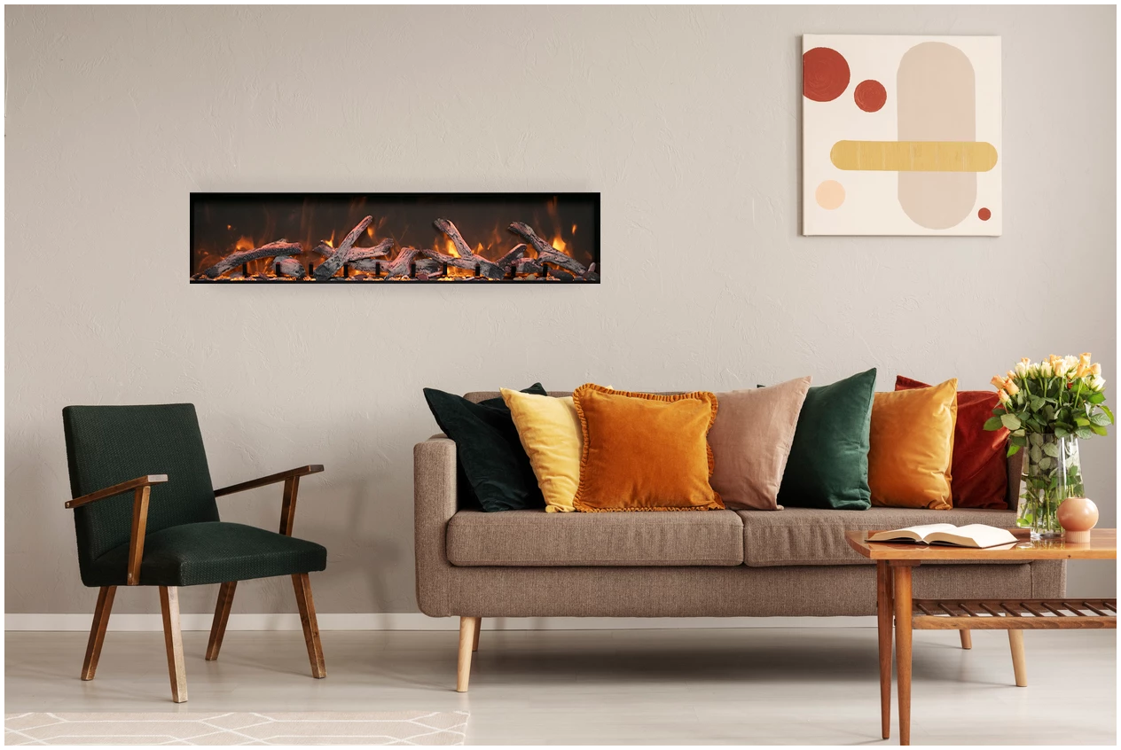 Amantii Panorama BI Deep & Extra Tall 88" Indoor / Outdoor Full View Smart Built-in Electric Fireplace With Black Steel Surround