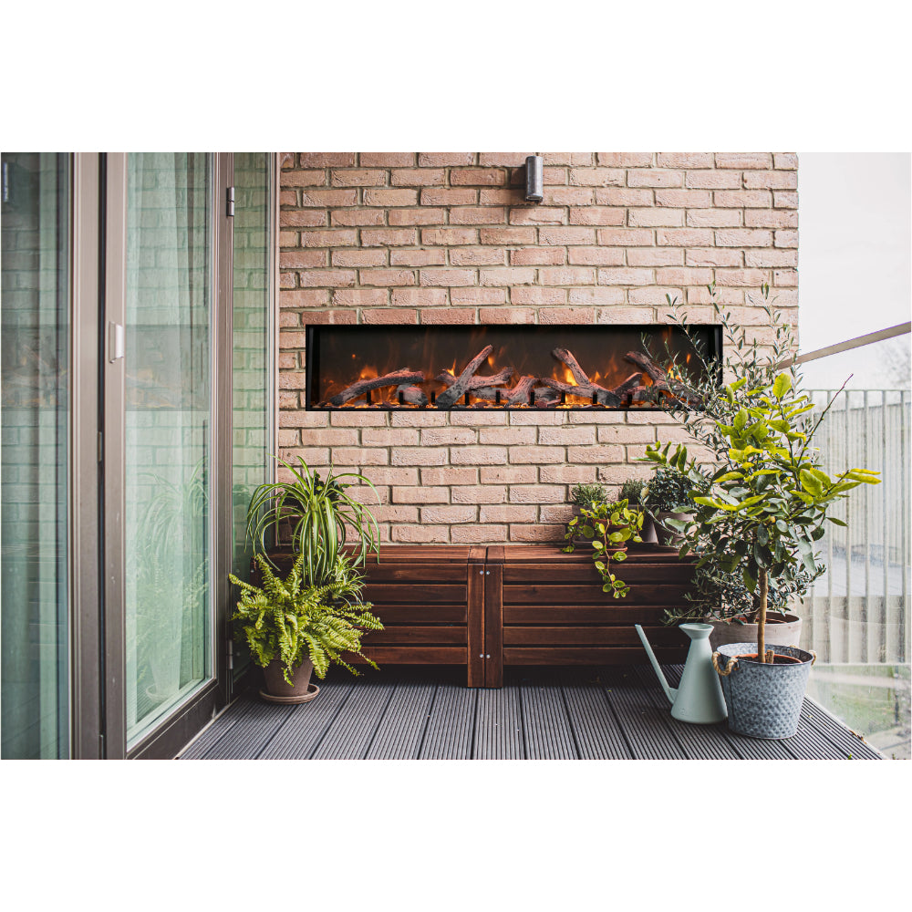 Amantii Panorama BI Deep & Extra Tall 88" Indoor / Outdoor Full View Smart Built-in Electric Fireplace With Black Steel Surround