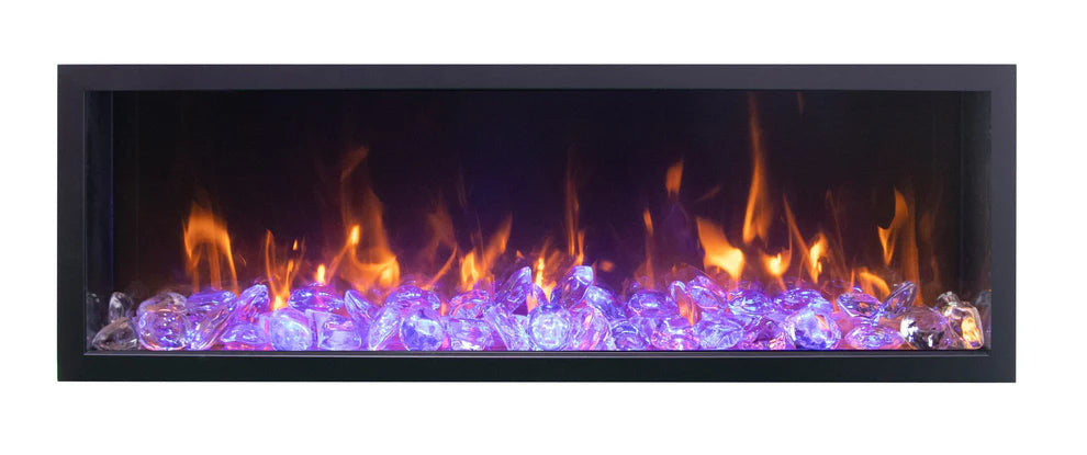 Amantii Panorama BI Deep & Extra Tall 88" Indoor / Outdoor Full View Smart Built-in Electric Fireplace With Black Steel Surround