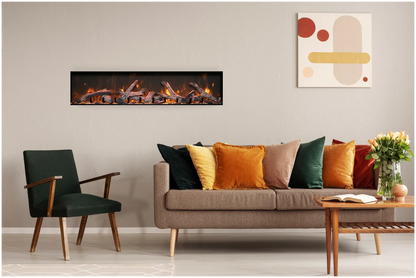 Amantii Panorama BI Deep & Extra Tall 60" Indoor / Outdoor Full View Smart Built-in Electric Fireplace With Black Steel Surround