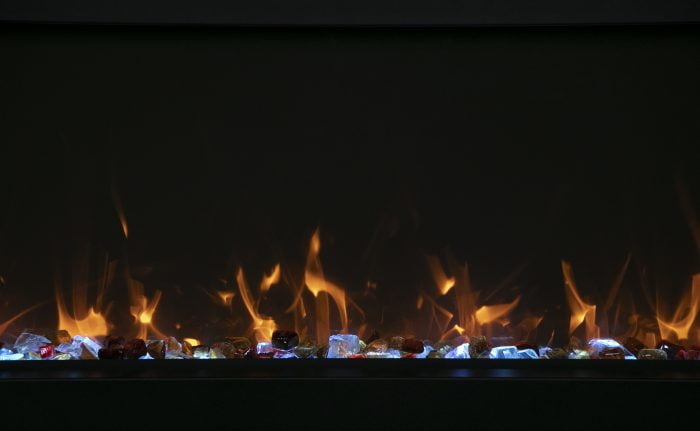 Amantii Panorama BI Deep & Extra Tall 60" Indoor / Outdoor Full View Smart Built-in Electric Fireplace With Black Steel Surround