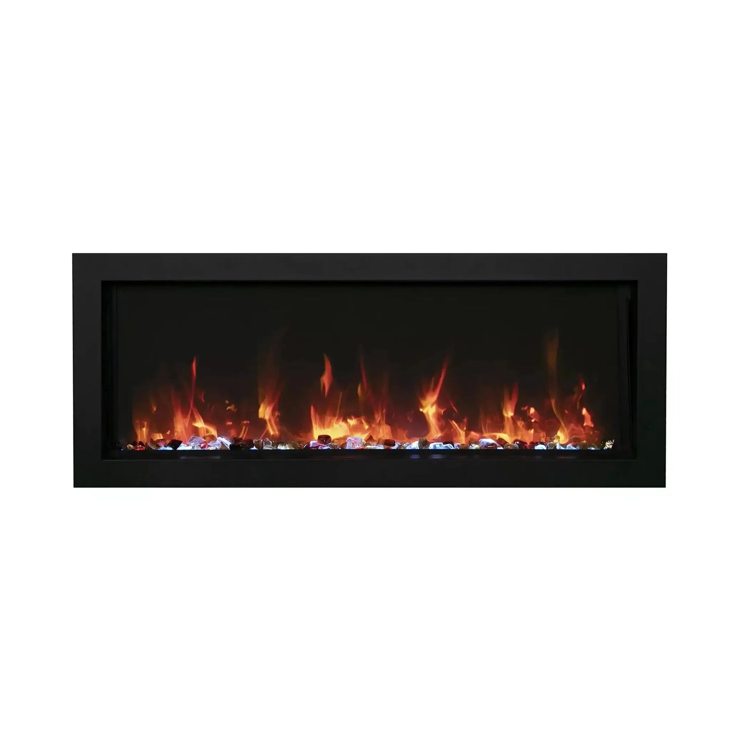 Amantii Panorama BI Extra Slim 30" Indoor / Outdoor Full View Smart Built-in Electric Fireplace With Black Steel Surround