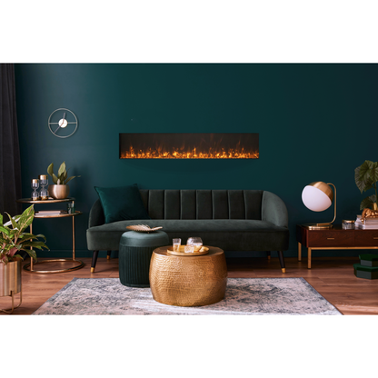 Amantii Panorama BI Extra Slim 30" Indoor / Outdoor Full View Smart Built-in Electric Fireplace With Black Steel Surround