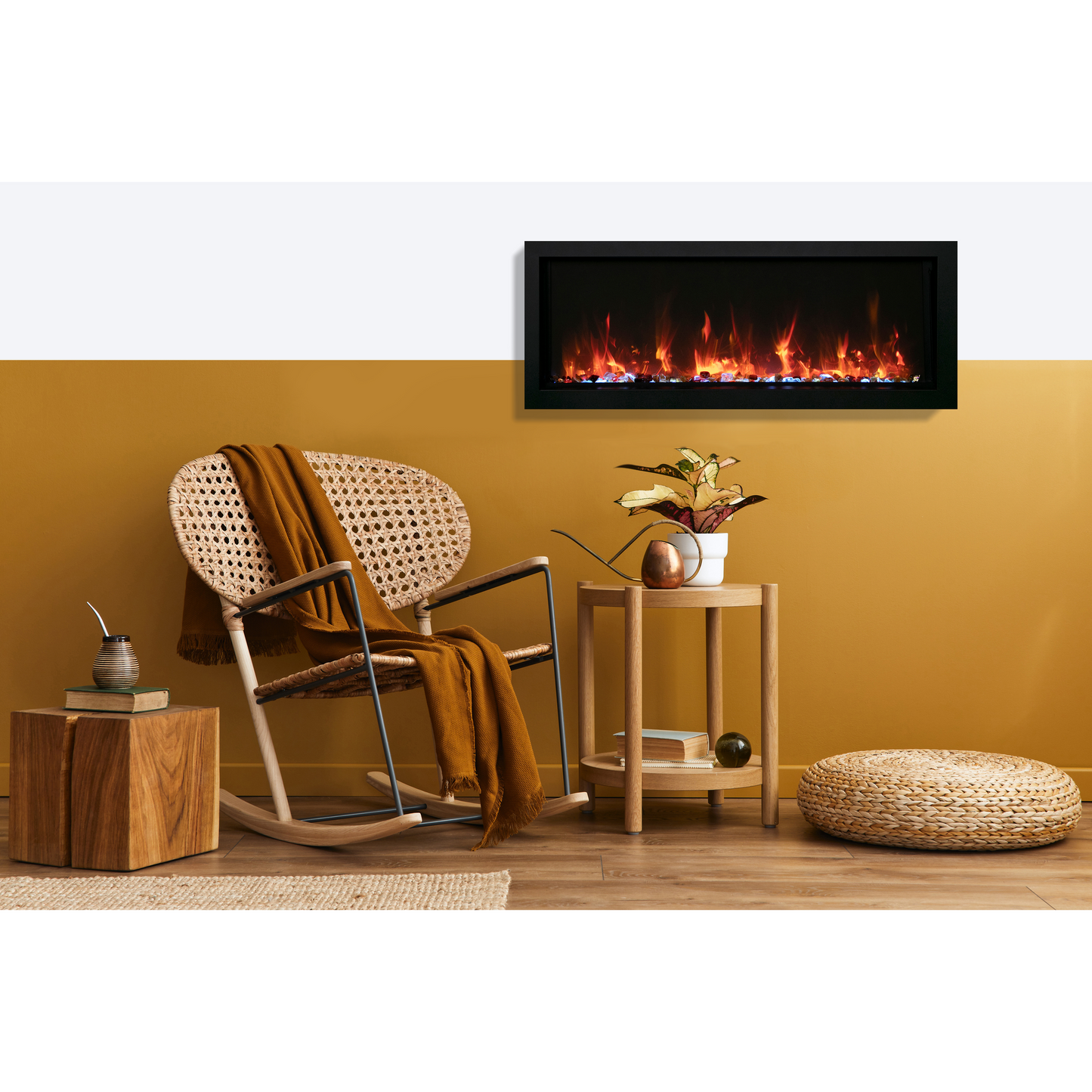Amantii Panorama BI Extra Slim 30" Indoor / Outdoor Full View Smart Built-in Electric Fireplace With Black Steel Surround