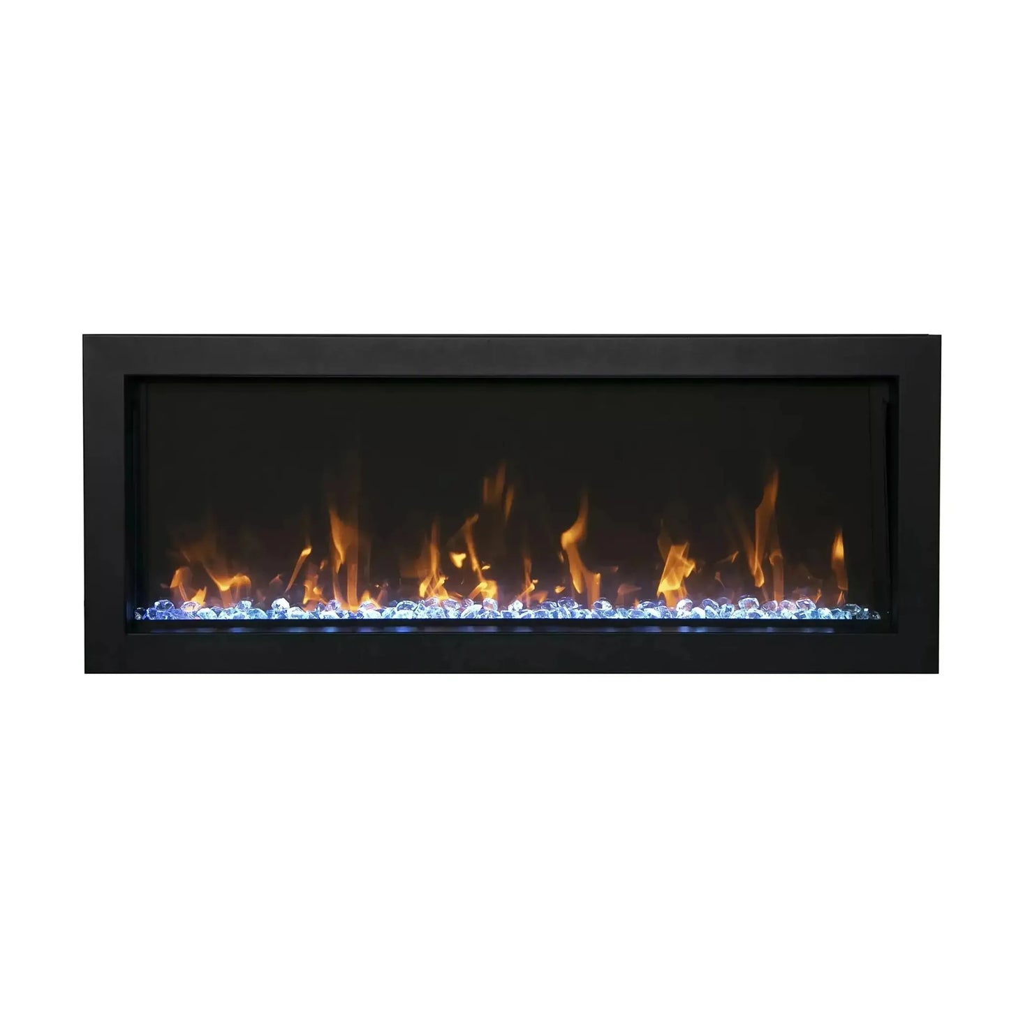 Amantii Panorama BI Extra Slim 30" Indoor / Outdoor Full View Smart Built-in Electric Fireplace With Black Steel Surround
