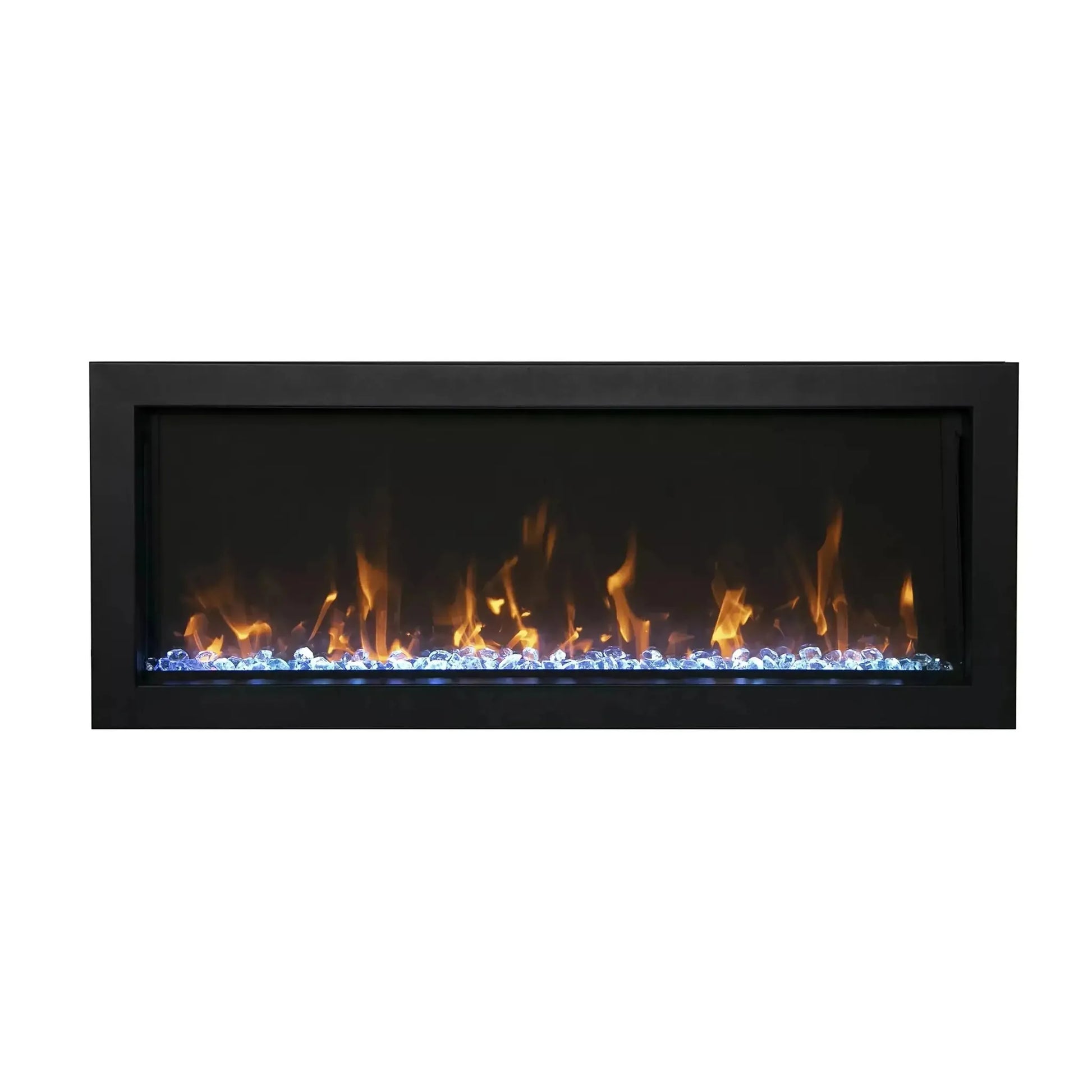 Amantii Panorama BI Extra Slim 30" Indoor / Outdoor Full View Smart Built-in Electric Fireplace With Black Steel Surround