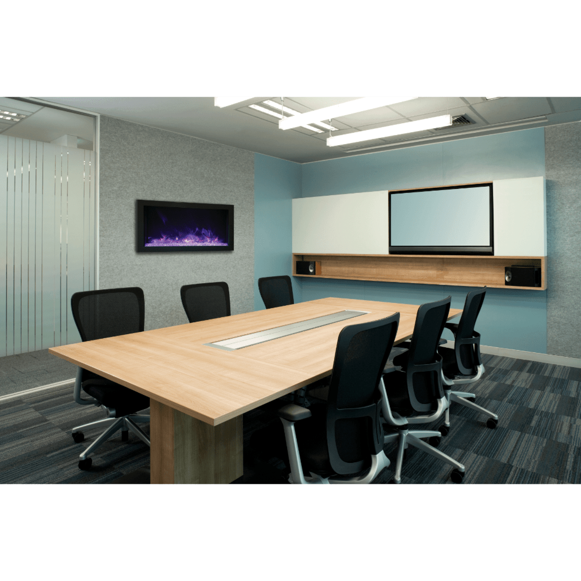 Amantii Panorama BI Extra Slim 40" Indoor / Outdoor Full View Smart Built-in Electric Fireplace With Black Steel Surround