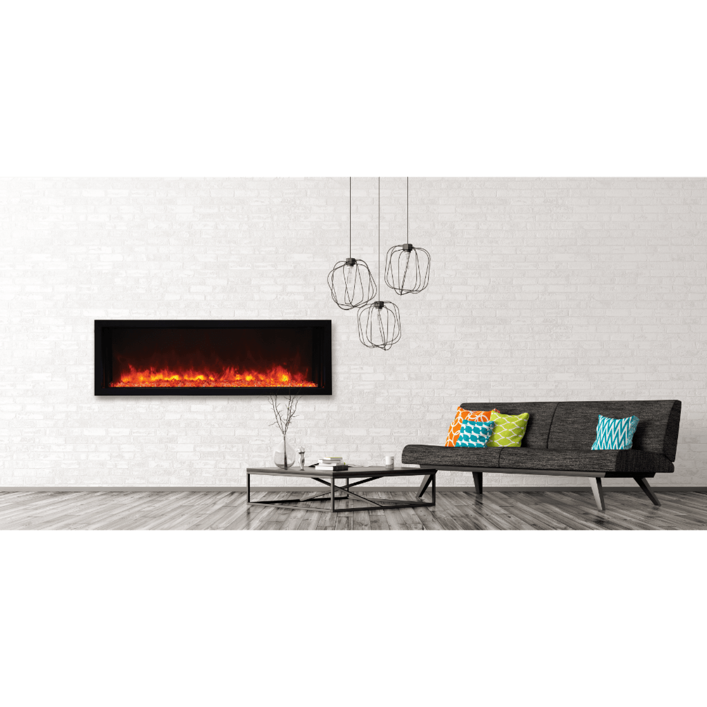Amantii Panorama BI Extra Slim 40" Indoor / Outdoor Full View Smart Built-in Electric Fireplace With Black Steel Surround