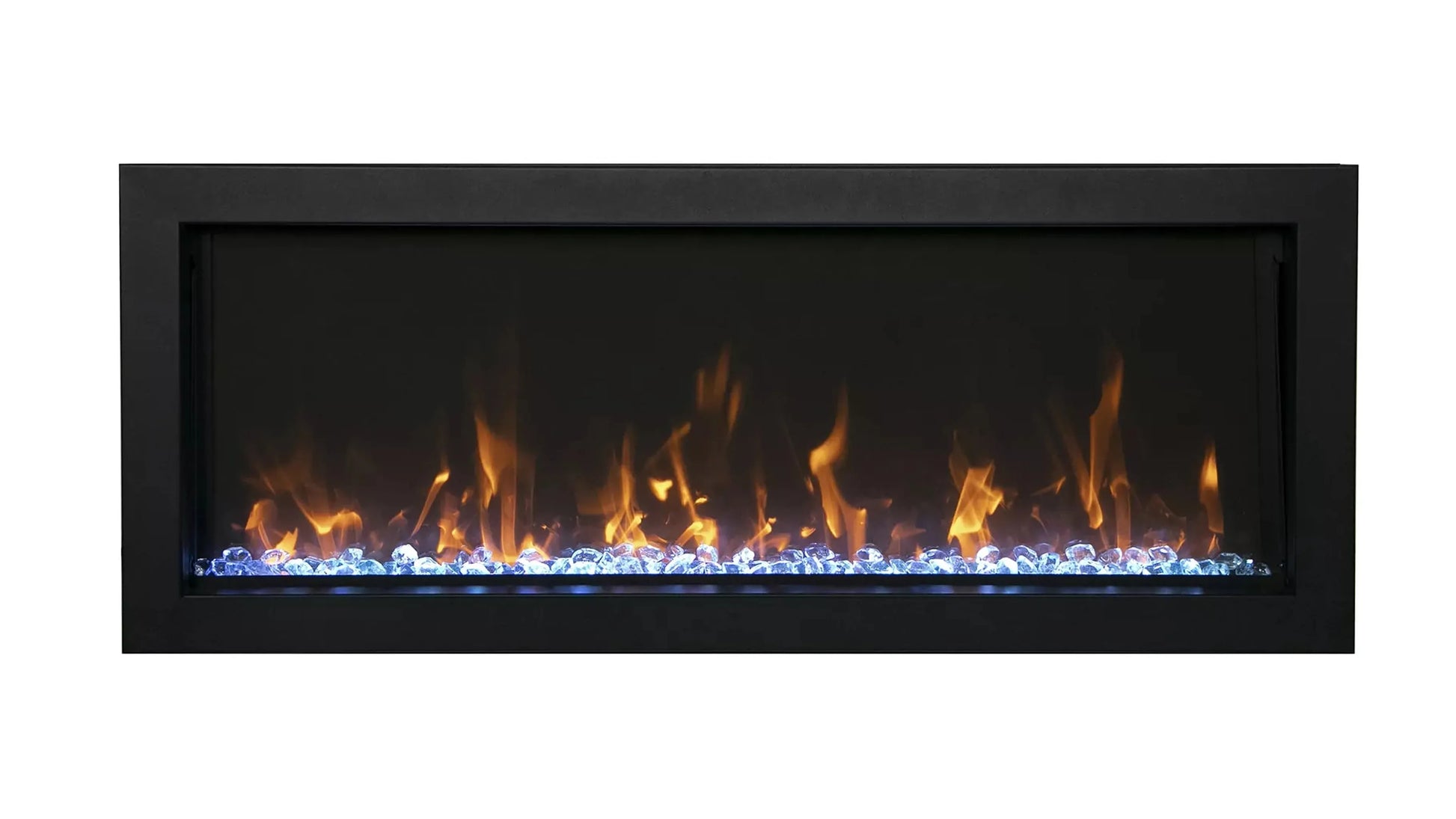 Amantii Panorama BI Extra Slim 60" Indoor / Outdoor Full View Smart Built-in Electric Fireplace With Black Steel Surround