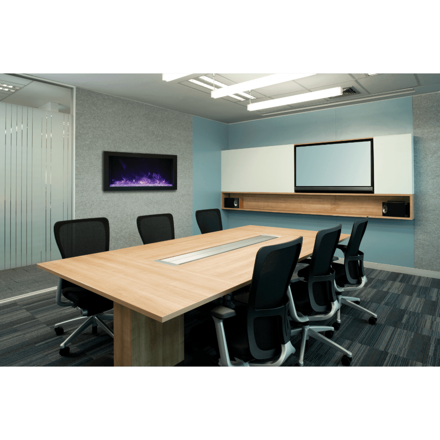 Amantii Panorama BI Extra Slim 60" Indoor / Outdoor Full View Smart Built-in Electric Fireplace With Black Steel Surround