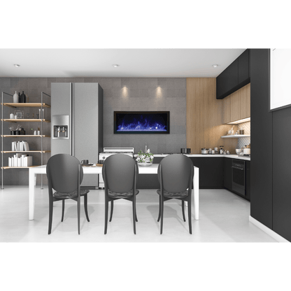 Amantii Panorama BI Extra Slim 60" Indoor / Outdoor Full View Smart Built-in Electric Fireplace With Black Steel Surround