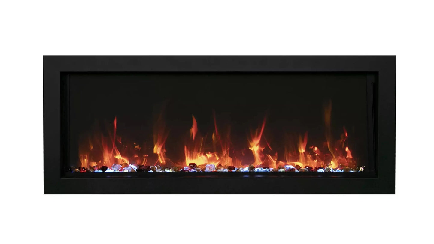 Amantii Panorama BI Extra Slim 50" Indoor / Outdoor Full View Smart Built-in Electric Fireplace With Black Steel Surround