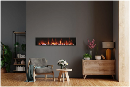 Amantii Panorama BI Extra Slim 50" Indoor / Outdoor Full View Smart Built-in Electric Fireplace With Black Steel Surround